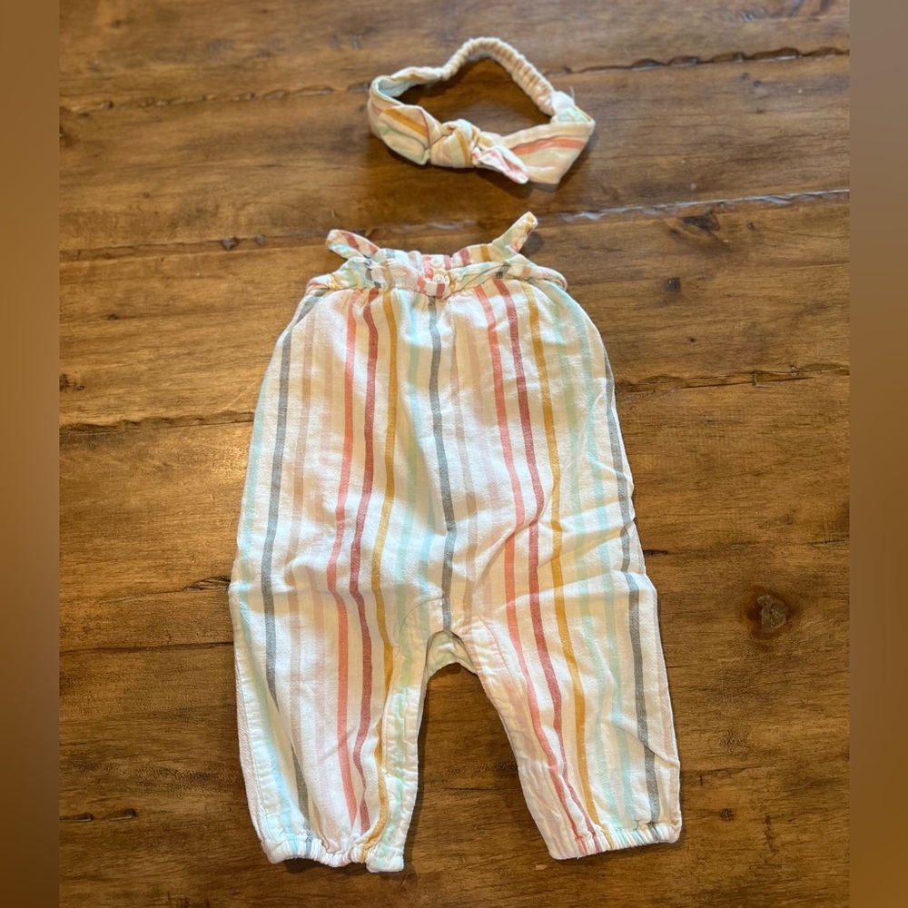 GAP multi stripe on white tank top romper outfit 0-3m